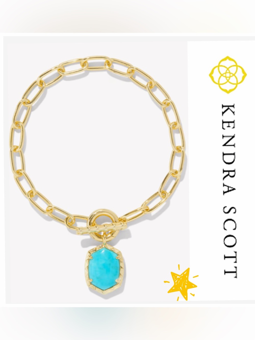 NWT Kendra Scott Daphne Convertible Gold Link & Chain Turquoise Pendant Bracelet